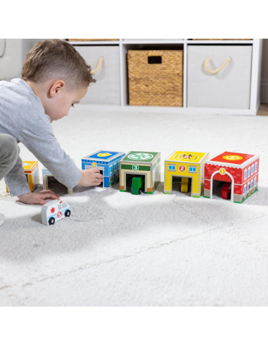 Bloques Anidados Melissa y Doug - 6 Edificios y Vehículos de Madera