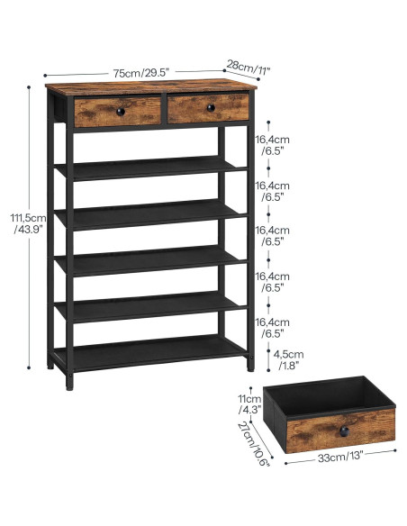 Estante para Zapatos HOOBRO 6 Niveles Marrón Rústico 75x28x111.5 cm