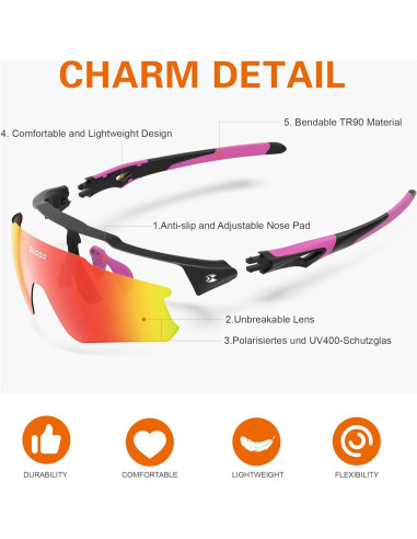 Gafas de sol deportivas SUOSO UV400 polarizadas rojas