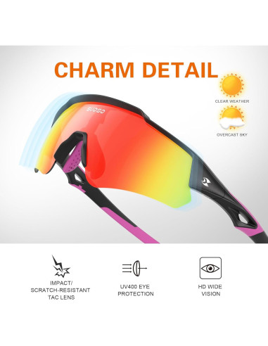Gafas de sol deportivas SUOSO UV400 polarizadas rojas