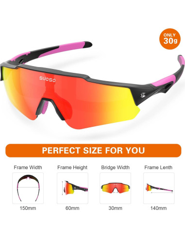 Gafas de sol deportivas SUOSO UV400 polarizadas rojas