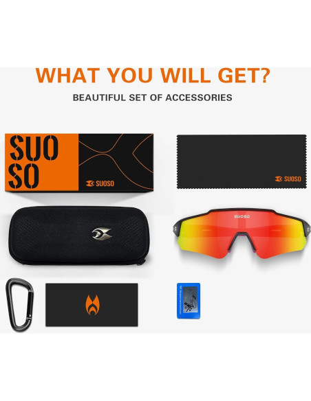 Gafas de sol deportivas SUOSO UV400 polarizadas rojas