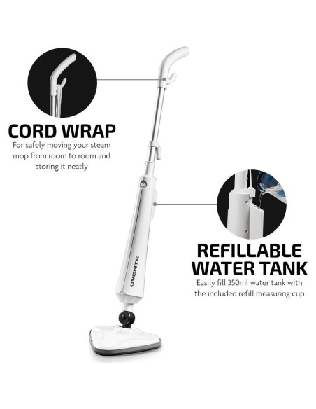 Limpiador de Vapor OVENTE ST405W 1300W Blanco para Pisos
