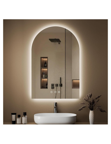 Espejo de baño LED OUMUSU arqueado 91x61cm regulable