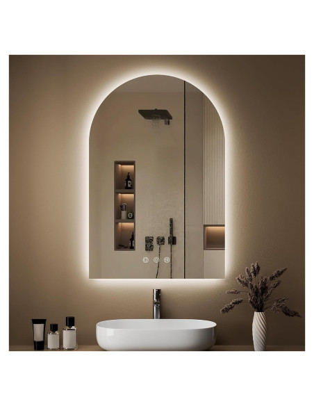 Espejo de baño LED OUMUSU arqueado 91x61cm regulable Espejo de baño LED OUMUSU arqueado 91x61cm regulable