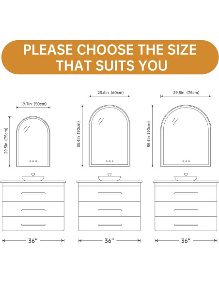 Espejo de baño LED OUMUSU arqueado 91x61cm regulable Espejo de baño LED OUMUSU arqueado 91x61cm regulable