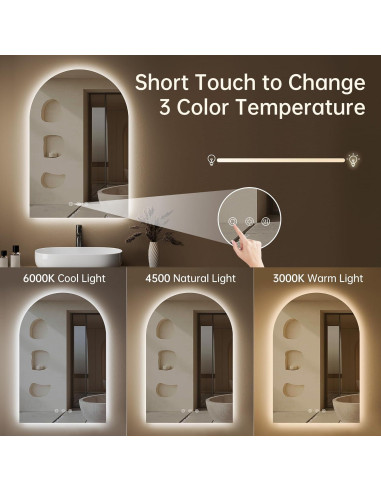 Espejo de baño LED OUMUSU arqueado 91x61cm regulable