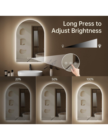 Espejo de baño LED OUMUSU arqueado 91x61cm regulable Espejo de baño LED OUMUSU arqueado 91x61cm regulable