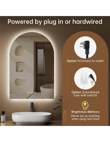Espejo de baño LED OUMUSU arqueado 91x61cm regulable Espejo de baño LED OUMUSU arqueado 91x61cm regulable