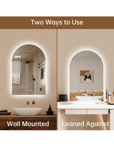 Espejo de baño LED OUMUSU arqueado 91x61cm regulable