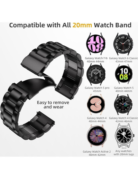 Banda de Acero Inoxidable Lerobo 20mm para Galaxy Watch 7/6/5/4