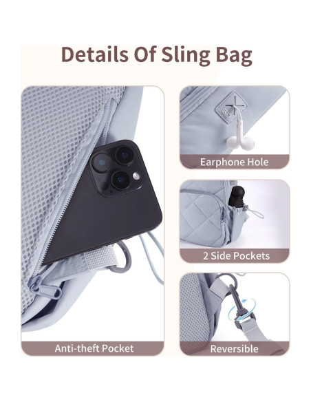 Bolsa de Hombro Wandering Nature para Mujeres 7L Gris Acolchada