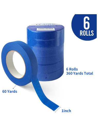 Cinta de Pintor Azul 1 pulgada x 60 Yardas - 6 Rollos
