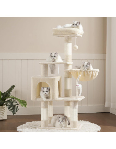 Árbol para Gatos Heybly 110 cm Beige con Juguete y Rascador