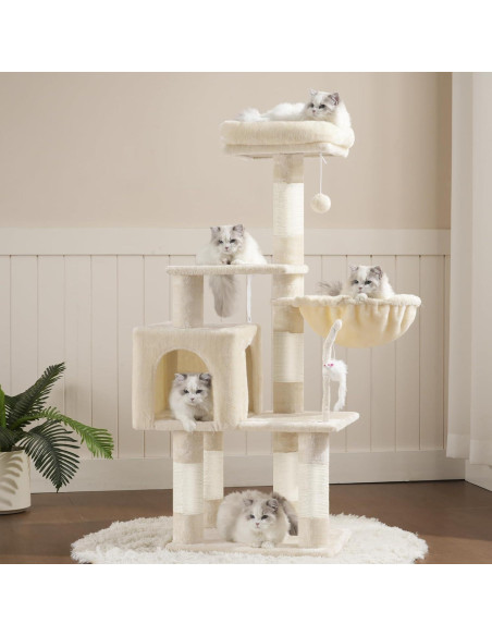 Árbol para Gatos Heybly 110 cm Beige con Juguete y Rascador
