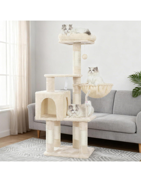 Árbol para Gatos Heybly 110 cm Beige con Juguete y Rascador