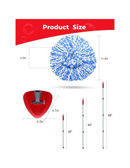 Cabezal de Repuesto Mop Giratorio Bublador 2 Recargas Microfibra