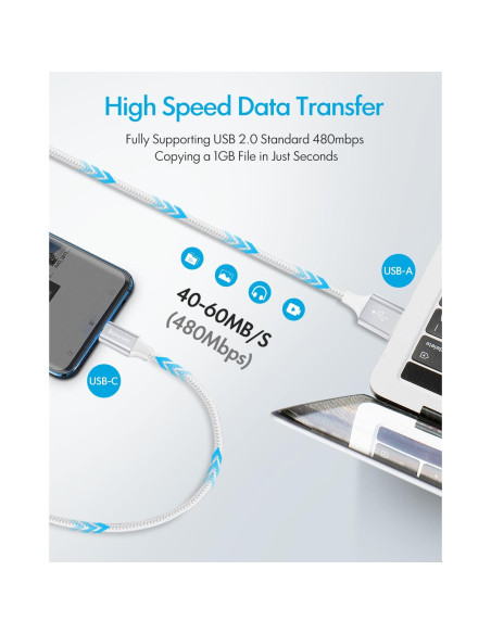 Cable USB C Corto Baiwwa 30.48cm 2-Pack Carga Rápida