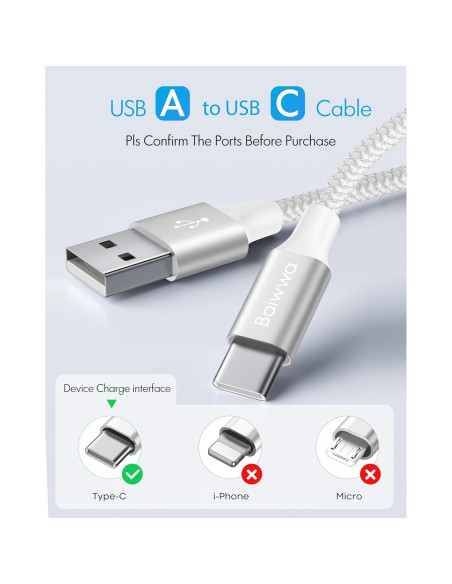 Cable USB C Corto Baiwwa 30.48cm 2-Pack Carga Rápida