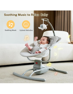 Columpio Eléctrico para Bebés BY059 Gris Claro 3 Velocidades 2