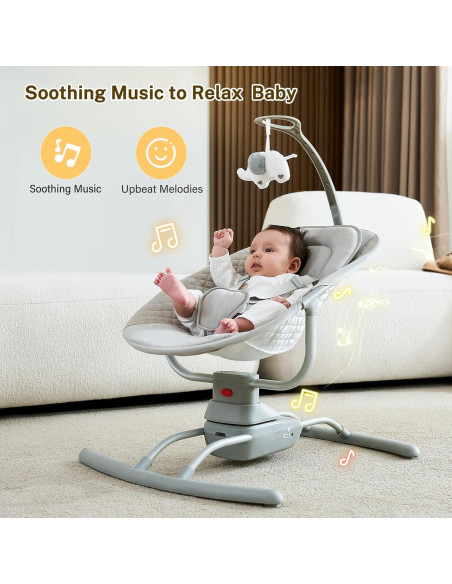 Columpio Eléctrico para Bebés BY059 Gris Claro 3 Velocidades