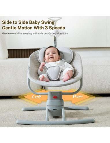 Columpio Eléctrico para Bebés BY059 Gris Claro 3 Velocidades