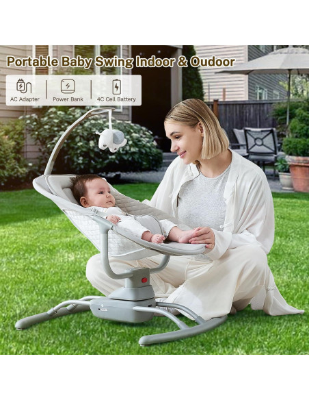 Columpio Eléctrico para Bebés BY059 Gris Claro 3 Velocidades