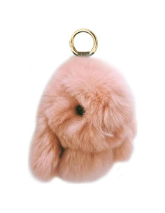 Llavero Mini Conejo de Piel Artificial Fluffy Rosa Café