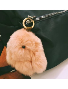 Llavero Mini Conejo de Piel Artificial Fluffy Rosa Café 2