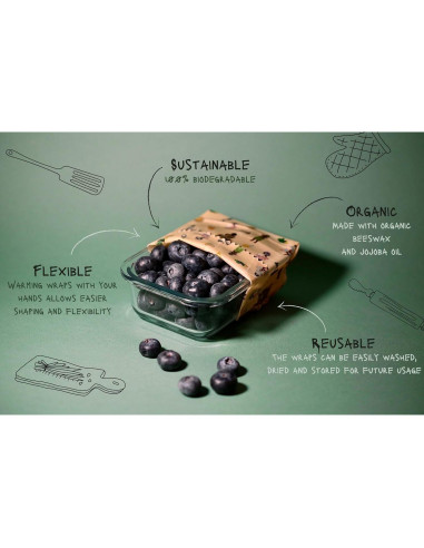 Envolturas de Cera de Abeja Parfórna - Reutilizables 3 Tamaños Ecológicas