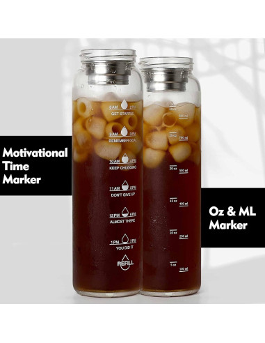 Botella de Agua de Vidrio Xaeiglas 1L con Infusor y Tapa de Bambú