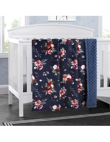 Manta BORITAR para Bebés 75x100cm Floral Azul Oscuro