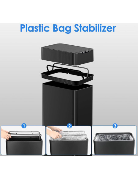 Cubo de Basura Automático TLSUNNY 50L Acero Inoxidable Negro