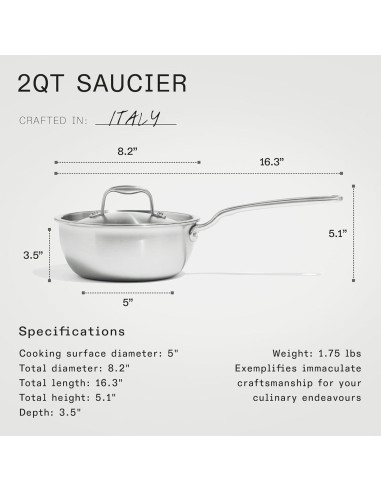 Sartén Saucier Acero Inoxidable Made In 2 Cuartos - Italia