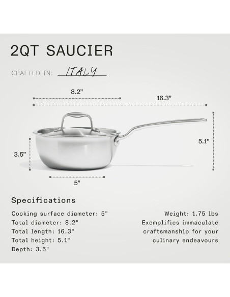 Sartén Saucier Acero Inoxidable Made In 2 Cuartos - Italia