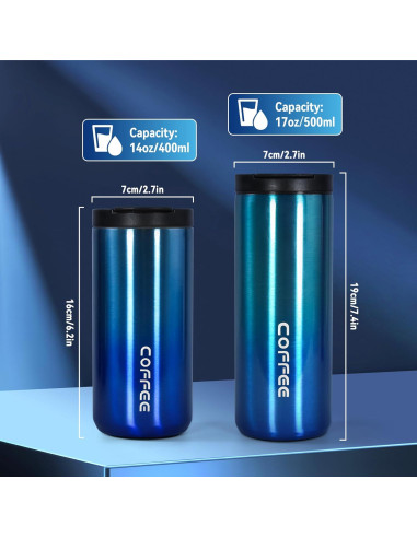 Taza de café aislada Icesip 400ml azul degradado con tapa