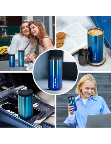 Taza de café aislada Icesip 400ml azul degradado con tapa