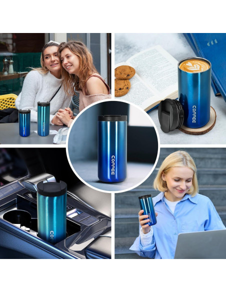 Taza de café aislada Icesip 400ml azul degradado con tapa