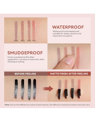 Set de Tinte Labial Despegable 4 Colores con Pincel Fino