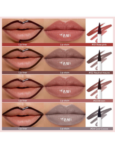 Set de Tinte Labial Despegable 4 Colores con Pincel Fino