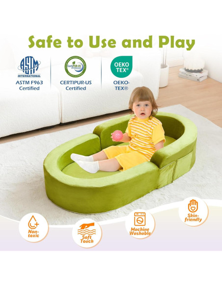 Cama de Viaje Plegable para Niños Pequeños - Sofá Verde