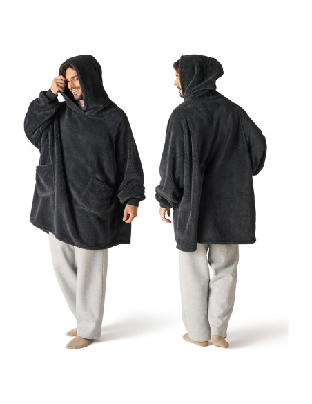 Manta con Capucha Bedsure Grande Carbón 100% Poliéster