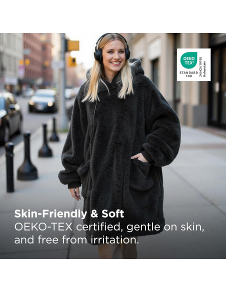 Manta con Capucha Bedsure Grande Carbón 100% Poliéster