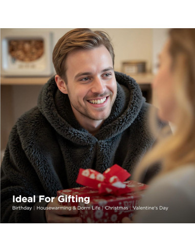 Manta con Capucha Bedsure Grande Carbón 100% Poliéster