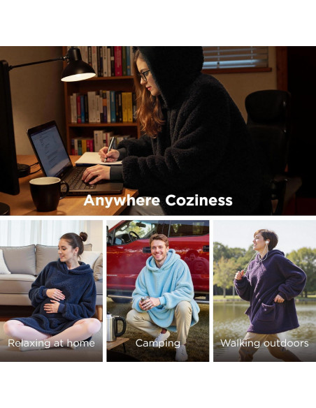 Manta con Capucha Bedsure Grande Carbón 100% Poliéster