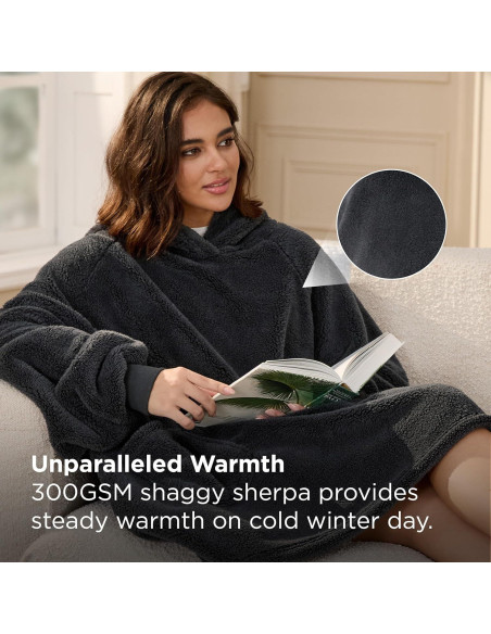 Manta con Capucha Bedsure Grande Carbón 100% Poliéster