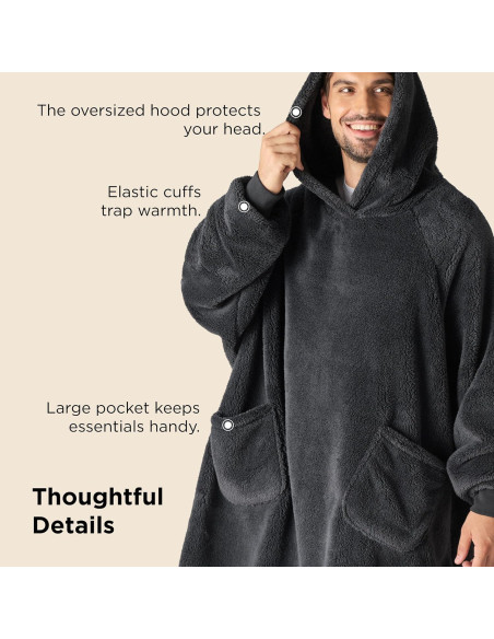 Manta con Capucha Bedsure Grande Carbón 100% Poliéster