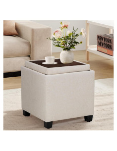 Otomana Cuadrada de Almacenamiento COLAMY Beige 46x46 cm