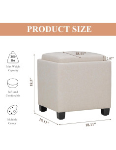 Otomana Cuadrada de Almacenamiento COLAMY Beige 46x46 cm 2