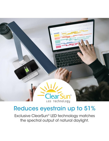 Lámpara de Escritorio LED OttLite CSDQA80W-SHPR con Cargador Inalámbrico y USB, Azul